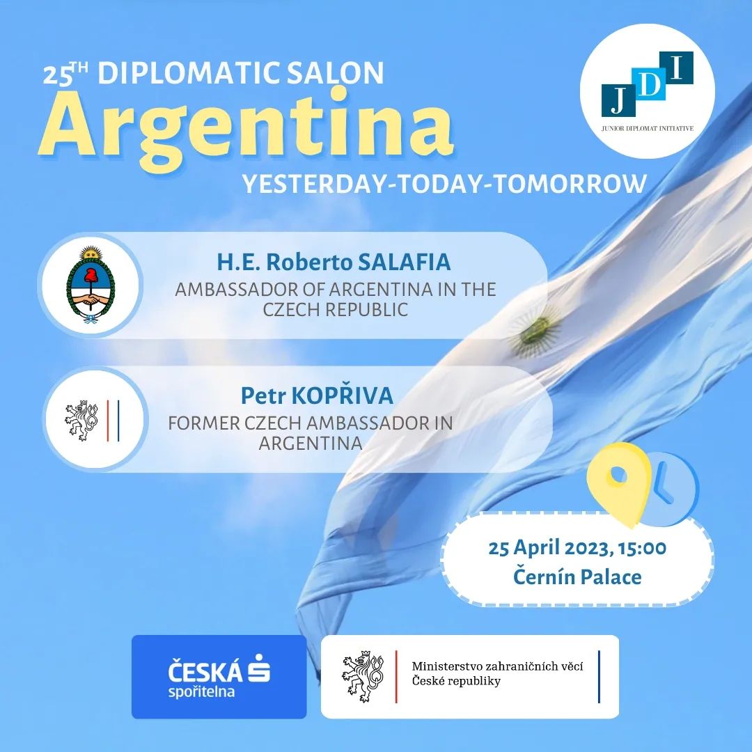 👉⚽️ Do you want to learn about the relations between 🇨🇿 Czechia and 🇦🇷 Argentina? Do you want to meet professionals from the diplomatic field and spend an afternoon in the beautiful interiors of the Černín Palace? Are you interested in the diplomatic protocol of South America?
✅Of course you do! Do not hesitate to sign up for our next Diplomatic Salon on April 25, 2023, at 15:00. We will discuss various exciting and relevant topics with H.E. Roberto Salafia - the ambassador of Argentina to the Czech Republic, and Petr Kopřiva – a former ambassador of the Czech Republic to Argentina.
‼️ Please sign up for the event using the link in our bio. Registrations will close at noon on Thursday, 20th April.